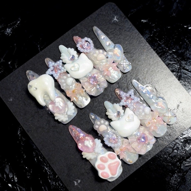 เล็บปลอมแบบกดติด 10 ชิ้น สีขาว - Cat Claw Bark บทวิจารณ์และราคา
